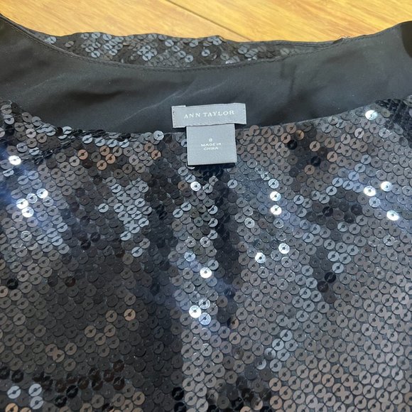 2-piece Black Sequin party mini dress, top size 8, skirt size 6, Ann Taylor - Picture 3 of 9